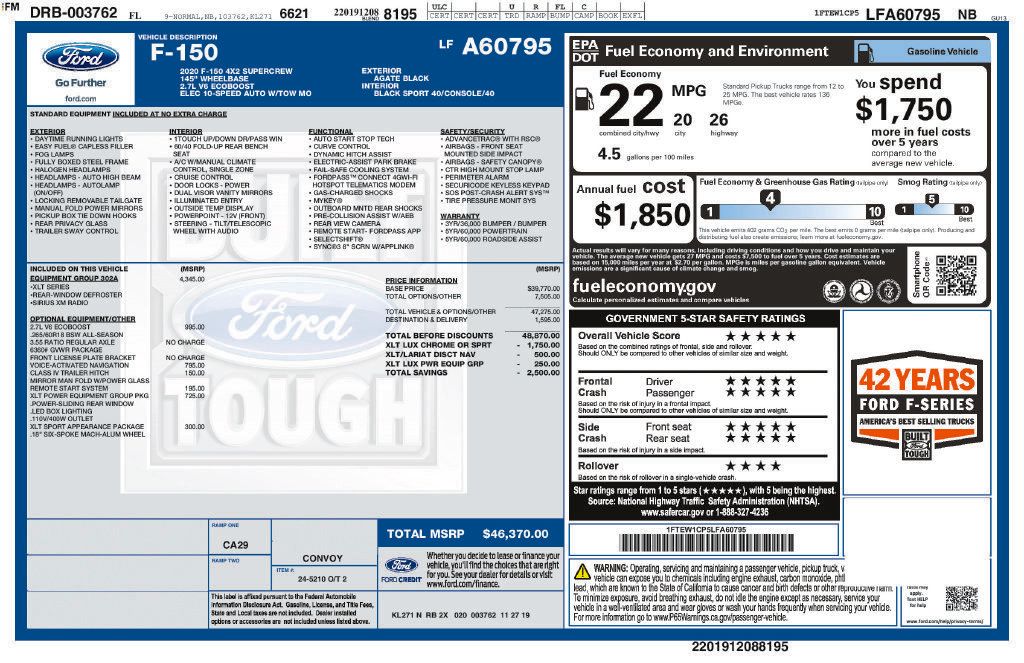 Certified 2020 Ford F150 XLT w/ Equipment Group 302A Luxury RWD image 5