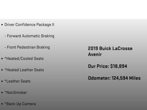 Used 2019 Buick LaCrosse Avenir w/ Driver Confidence Package II AWD/4WD image 12