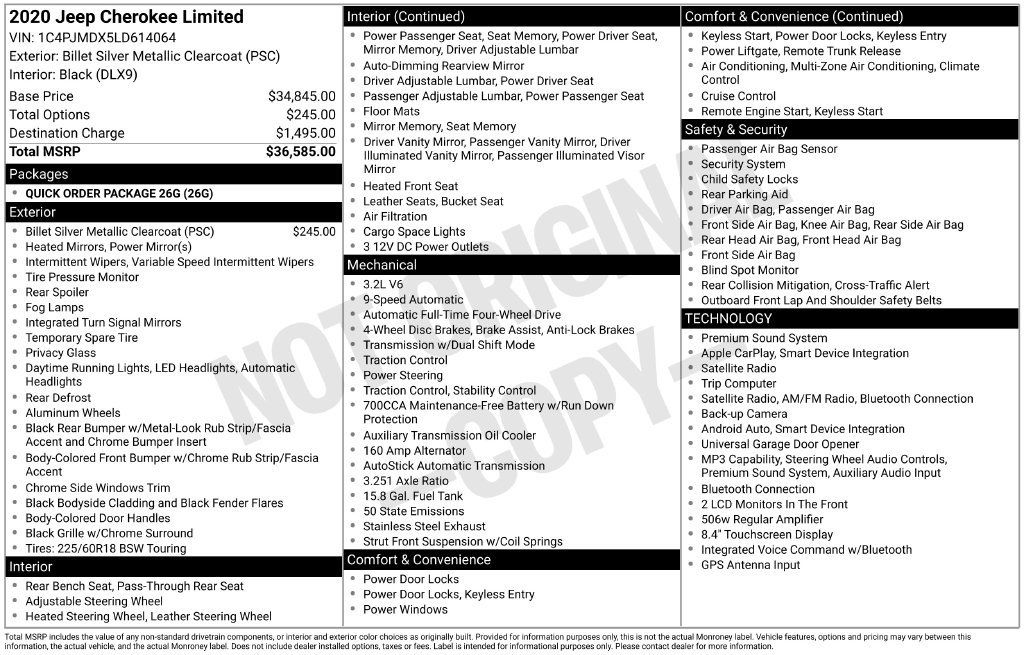 Certified 2020 Jeep Cherokee Limited AWD/4WD image 7