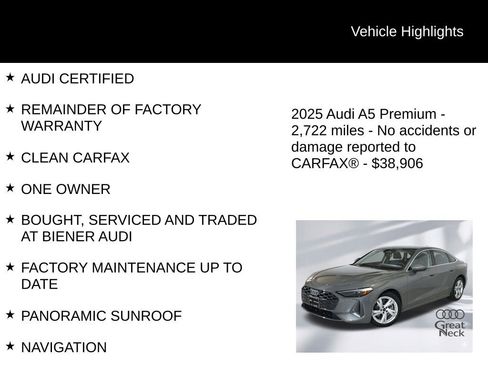 Certified 2025 Audi A5 2.0T Premium w/ Convenience Package AWD/4WD image 10