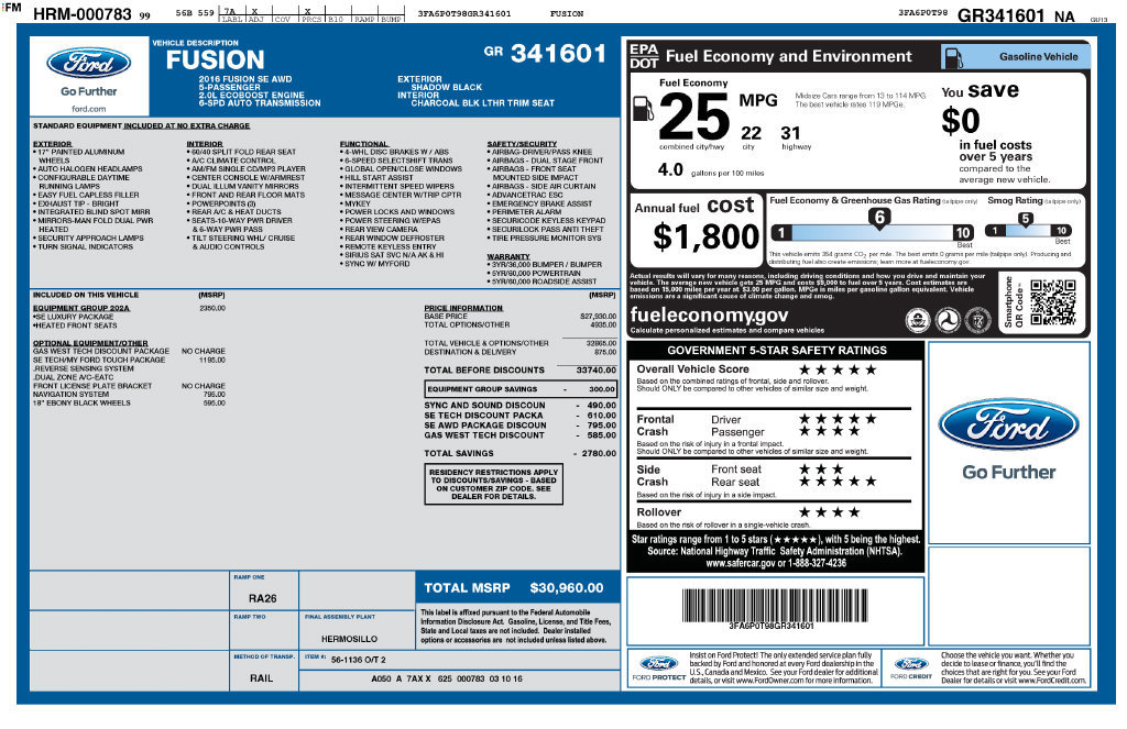 Used 2016 Ford Fusion SE w/ Equipment Group 202A AWD/4WD image 3