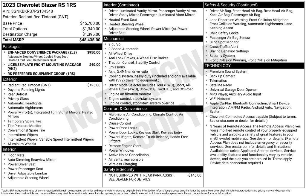 Certified 2023 Chevrolet Blazer RS w/ Enhanced Convenience Package AWD/4WD image 27