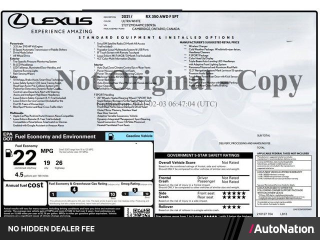Used 2021 Lexus RX 350 F Sport w/ Cold Area Package (CT) AWD/4WD image 1