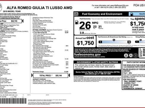 Used 2019 Alfa Romeo Giulia Ti w/ Quick Order Package 22X Lusso image 5