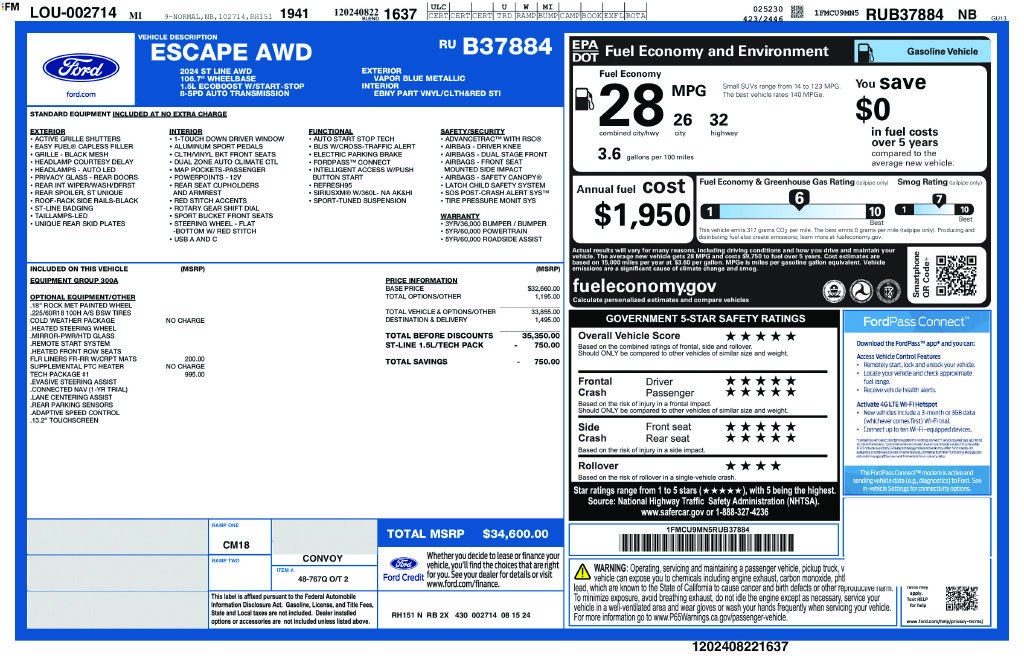 Certified 2024 Ford Escape ST-Line w/ Tech Pack #1 AWD/4WD image 31
