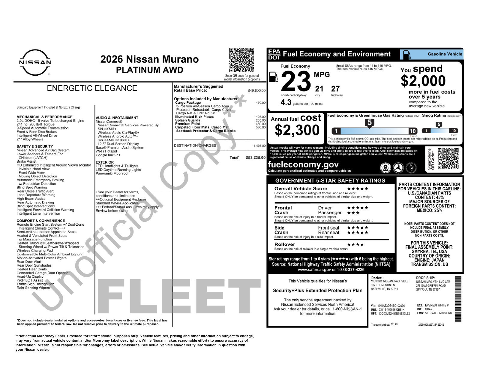 Certified 2026 Nissan Murano Platinum w/ Cargo Package AWD/4WD image 2