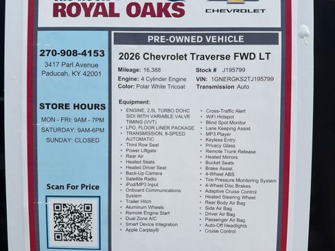 Used 2026 Chevrolet Traverse LT w/ LPO, Floor Liner Package FWD image 33
