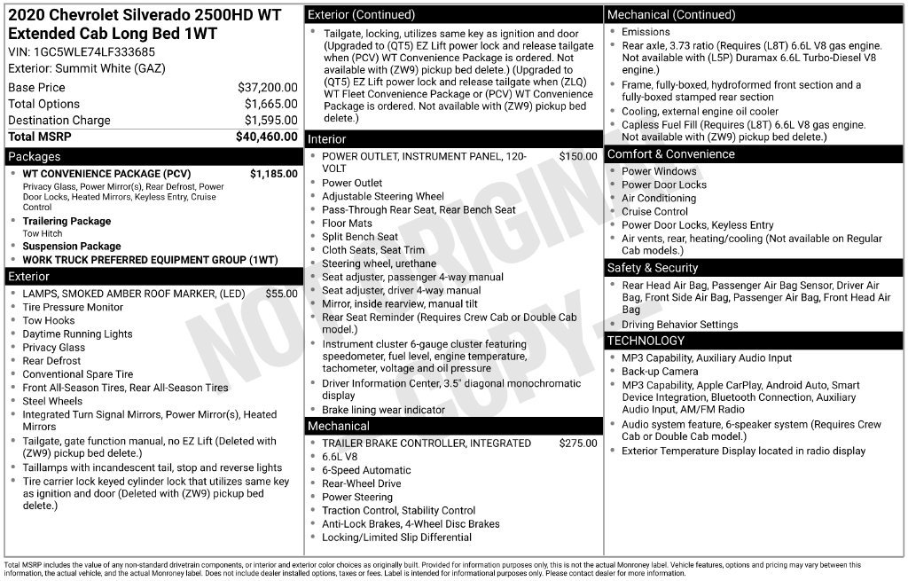 Used 2020 Chevrolet Silverado 2500 W/T w/ WT Convenience Package RWD image 5