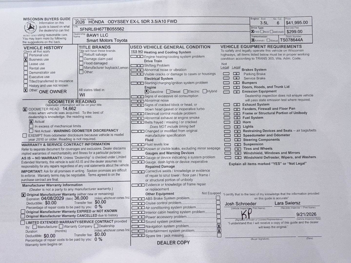 Used 2026 Honda Odyssey EX-L image 12