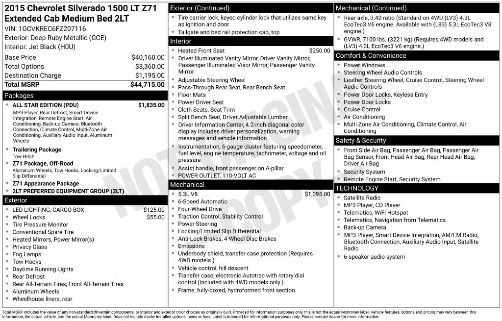 Used 2015 Chevrolet Silverado 1500 LT w/ All Star Edition AWD/4WD image 8