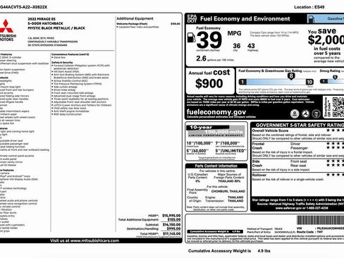 Used 2022 Mitsubishi Mirage ES image 2