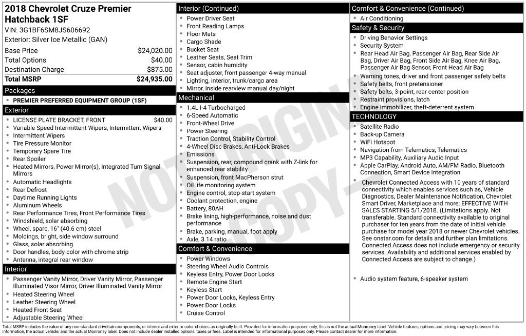 Used 2018 Chevrolet Cruze Premier FWD image 3