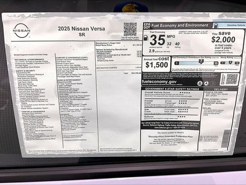 New 2025 Nissan Versa SR w/ Trunk Package FWD image 73
