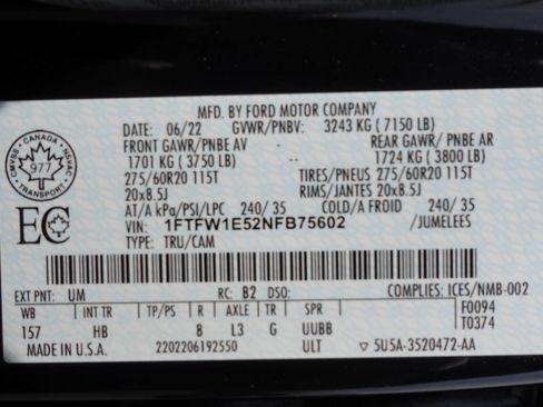 Used 2022 Ford F150 Lariat w/ Equipment Group 502A High AWD/4WD image 73