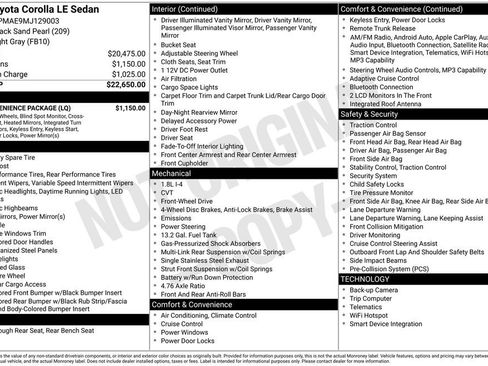 Used 2021 Toyota Corolla LE w/ LE Convenience Package FWD image 3