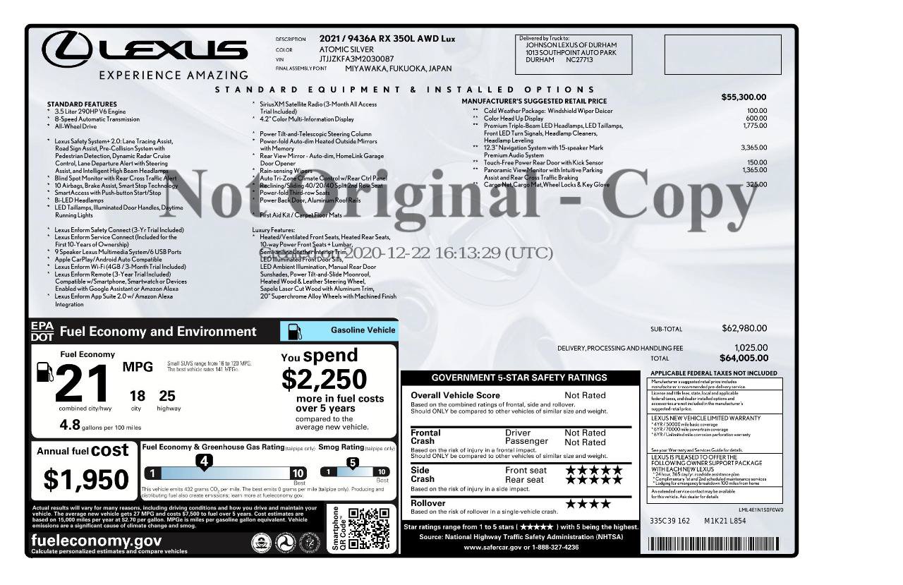 Used 2021 Lexus RX 350L Luxury w/ Accessory Package AWD/4WD image 63