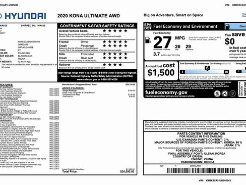 Used 2020 Hyundai Kona Ultimate w/ Cargo Package image 2