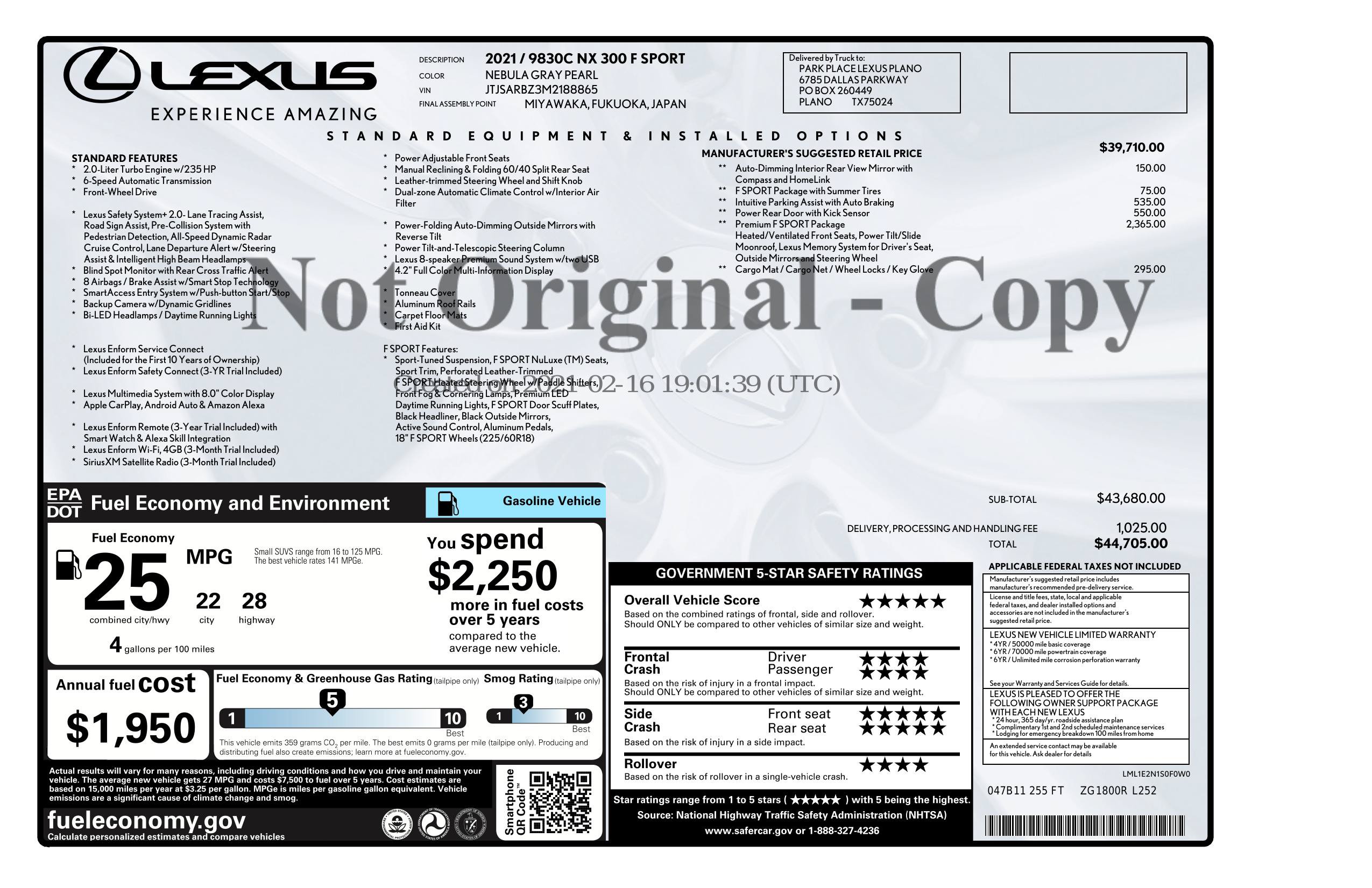 Used 2021 Lexus NX 300 F Sport w/ F Sport Premium Package FWD image 3