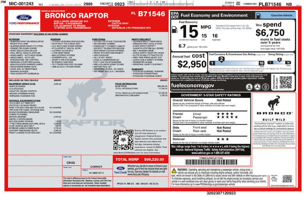 Used 2023 Ford Bronco Raptor AWD/4WD image 1