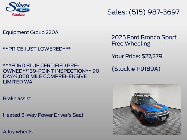 Certified 2025 Ford Bronco Sport Free Wheeling w/ Convenience Package AWD/4WD image 8
