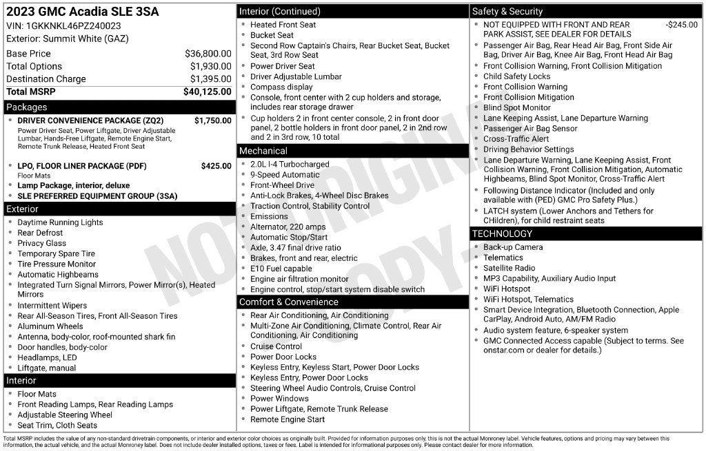 Used 2023 GMC Acadia SLE w/ Driver Convenience Package FWD image 29