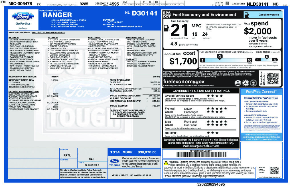 Used 2022 Ford Ranger XLT w/ Equipment Group 301A Mid AWD/4WD image 2