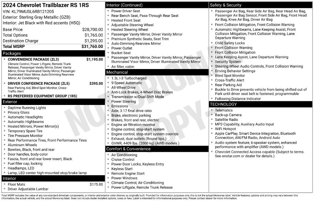 Used 2024 Chevrolet TrailBlazer RS w/ Convenience Package AWD/4WD image 2