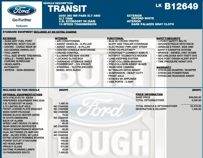 Used 2020 Ford Transit 350 XLT AWD/4WD image 2