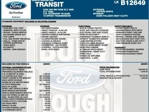 Used 2020 Ford Transit 350 XLT AWD/4WD image 2