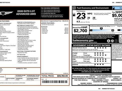 Certified 2026 Genesis GV70 2.5T Advanced AWD/4WD image 3