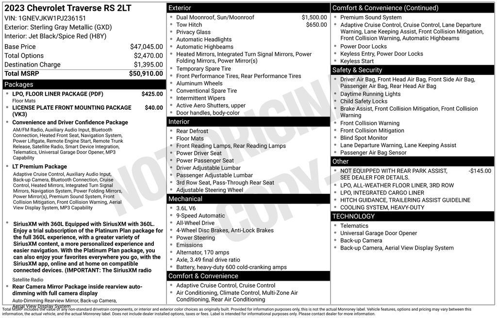 Used 2023 Chevrolet Traverse RS w/ LPO, Floor Liner Package AWD/4WD image 6
