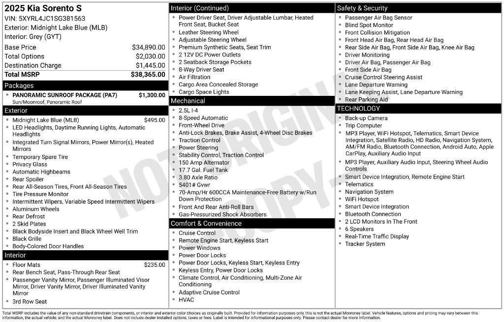 Used 2025 Kia Sorento S w/ Panoramic Sunroof Package FWD image 5