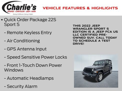 Certified 2022 Jeep Wrangler Sport S image 13