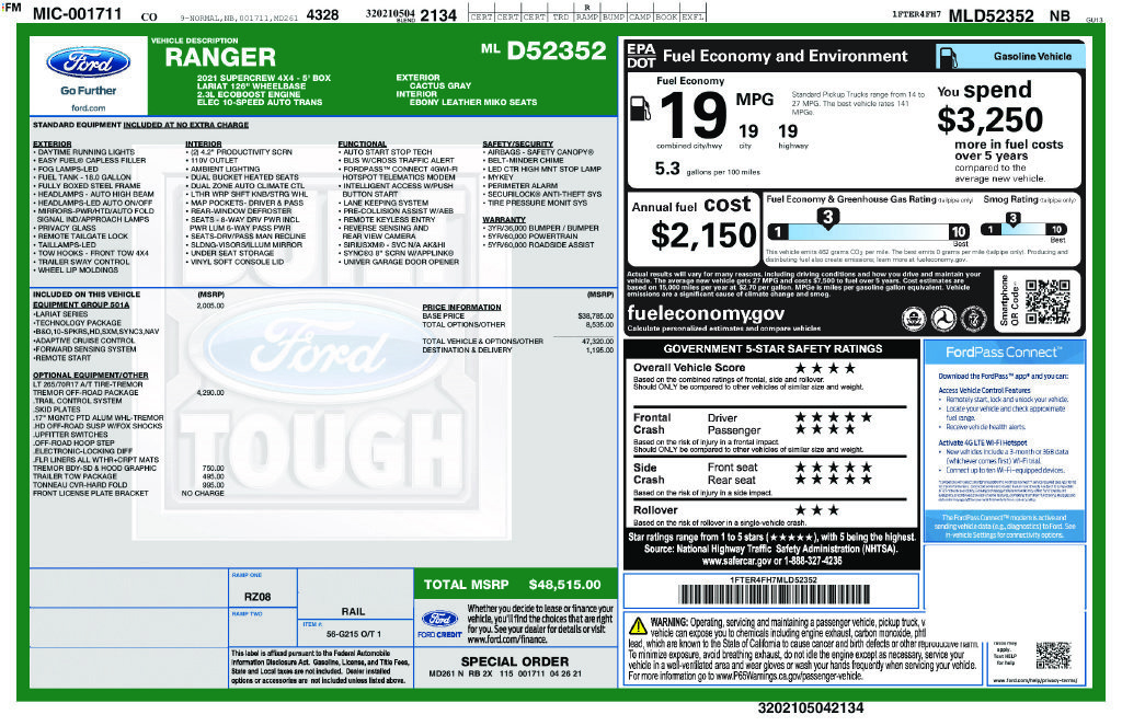 Used 2021 Ford Ranger Lariat w/ Tremor Off-Road Package AWD/4WD image 74
