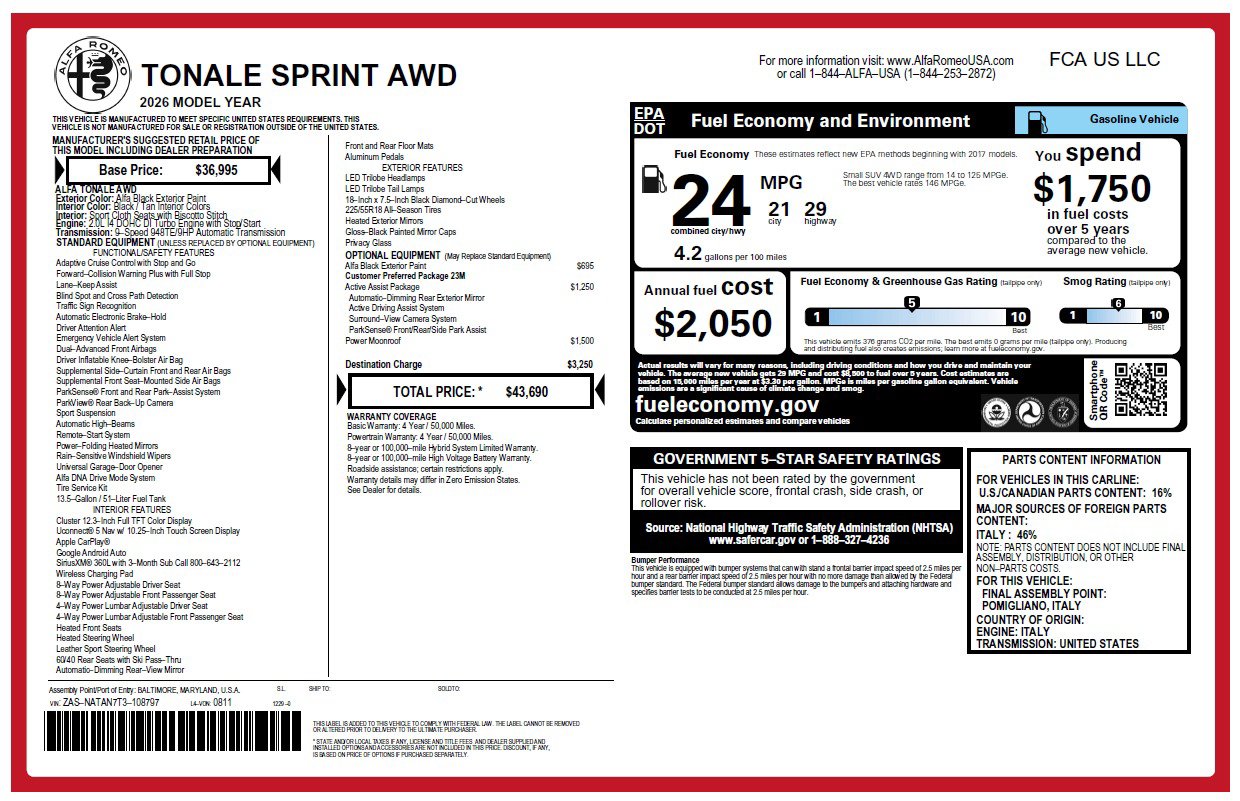 New 2026 Alfa Romeo Tonale w/ Active Assist Package AWD/4WD image 25
