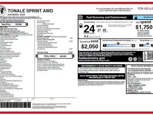 New 2026 Alfa Romeo Tonale Sprint w/ Active Assist Package image 25