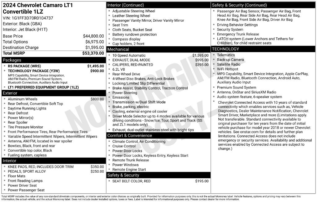 Used 2024 Chevrolet Camaro LT w/ RS Package RWD image 34