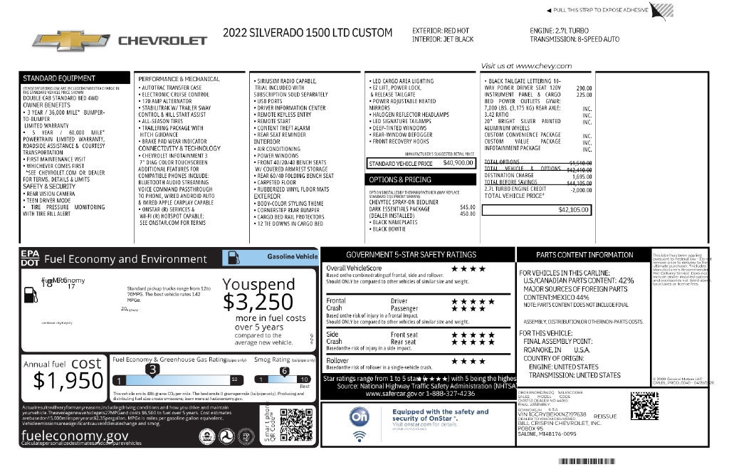 Used 2022 Chevrolet Silverado 1500 Custom w/ LPO, Dark Essentials Package AWD/4WD image 11