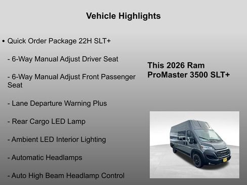 New 2026 RAM ProMaster 3500 w/ Quick Order Package 22H SLT+ image 13