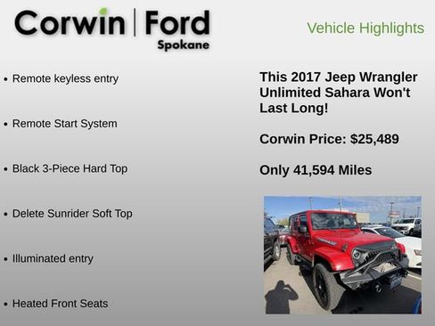 Used 2017 Jeep Wrangler Unlimited Sahara w/ Connectivity Group AWD/4WD image 6
