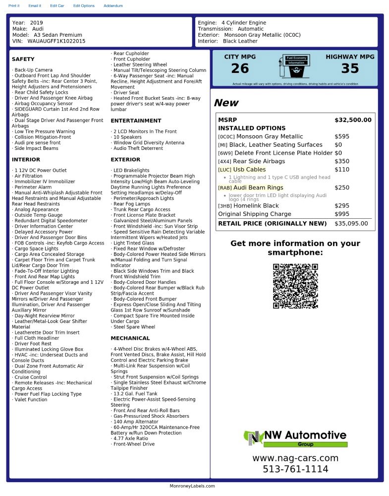 Used 2019 Audi A3 2.0T Premium w/ Convenience Package FWD image 2
