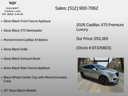 New 2026 Cadillac XT5 Premium Luxury w/ LPO, ONYX Package FWD image 18