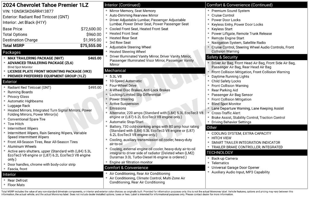 Used 2024 Chevrolet Tahoe Premier w/ Max Trailering Package AWD/4WD image 12