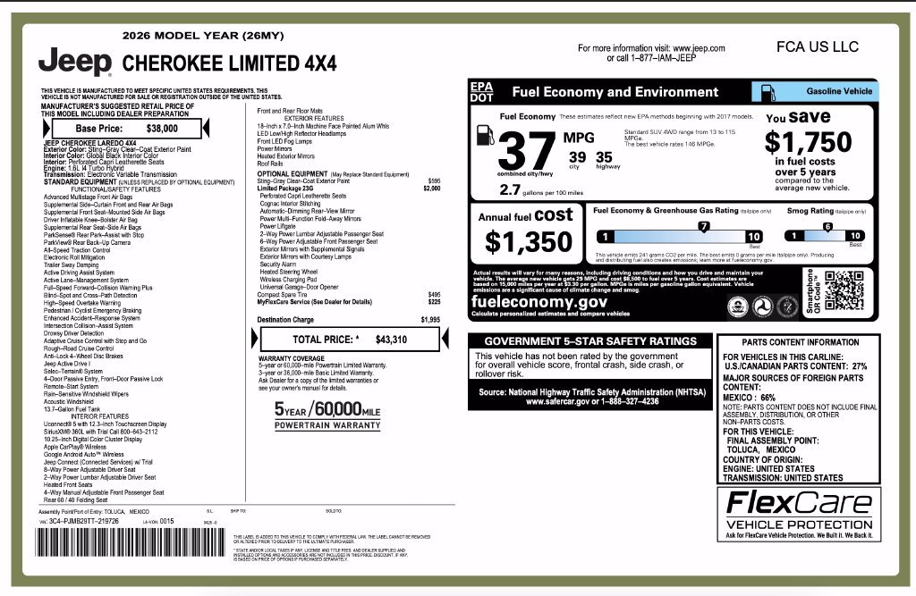 New 2026 Jeep Cherokee Limited AWD/4WD image 2