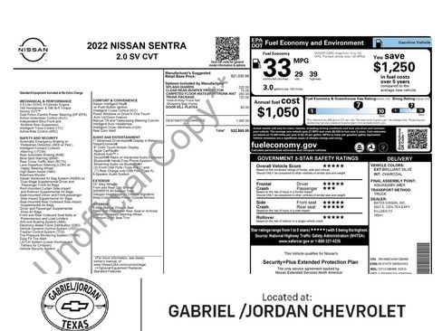 Used 2022 Nissan Sentra SV w/ Trunk Package FWD image 1