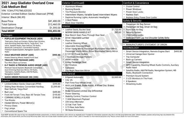 Used 2021 Jeep Gladiator Overland w/ Popular Equipment Package AWD/4WD image 19