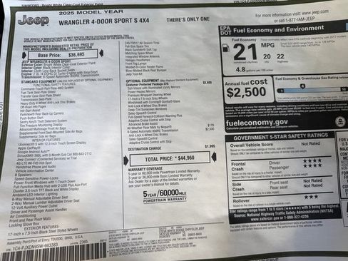New 2025 Jeep Wrangler Unlimited Sport image 29