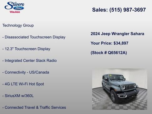 Used 2024 Jeep Wrangler Unlimited Sahara w/ Technology Group AWD/4WD image 16