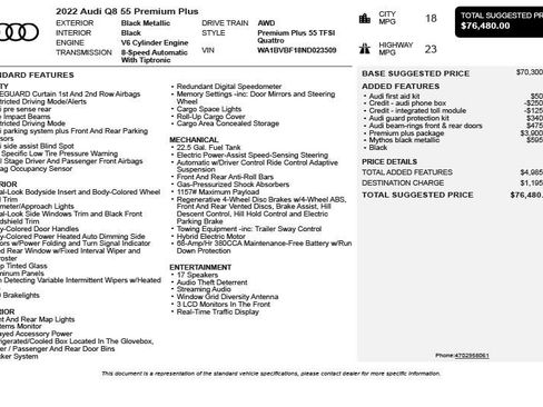Used 2022 Audi Q8 Premium Plus w/ Premium Plus Package AWD/4WD image 3