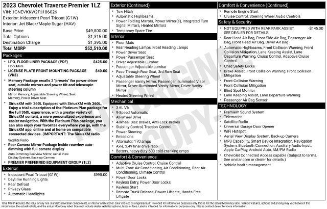 Used 2023 Chevrolet Traverse Premier w/ LPO, Floor Liner Package AWD/4WD image 31